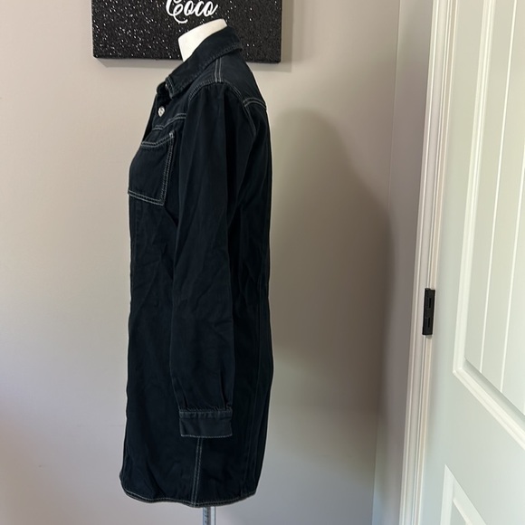 GANNI Black Denim Western Shirt Dress Long Sleeve Button Up Nashville Sz 4 - Picture 8 of 15